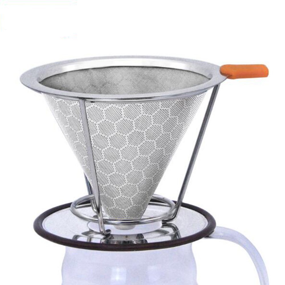 Coffee Filter, Stainless Steel Reusable Double Layer Mesh Pour Over Coffee Filter Drip Dripper Cone Filter Infuse Strainer Holder (Model 2)