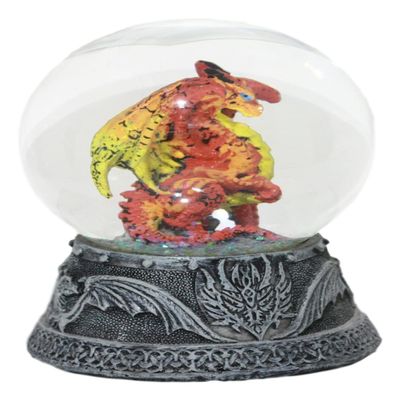 Ebros Small Mythical Fire Lava Volcanic Hyperion Dragon Water Globe Figurine with Glitters 4.5" H Sparkly Glitter Globe Collectible 80mm