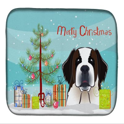 Caroline's Treasures BB1618DDM Christmas Tree and Saint Bernard Dish Drying Mat Absorbent Dish Drying Mat Pad for Kitchen Counter Dish Drainer Mat for Countertop, 14 x 21", Multicolor