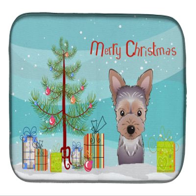 Caroline's Treasures BB1604DDM Christmas Tree and Yorkie Puppy Dish Drying Mat Absorbent Dish Drying Mat Pad for Kitchen Counter Dish Drainer Mat for Countertop, 14 x 21", Multicolor