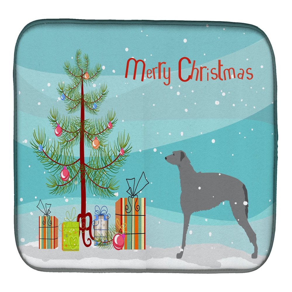 Caroline's Treasures BB2914DDM Scottish Deerhound Merry Christmas Tree Dish Drying Mat Absorbent Dish Drying Mat Pad for Kitchen Counter Dish Drainer Mat for Countertop, 14 x 21", Multicolor