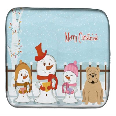 Caroline's Treasures BB2455DDM Merry Christmas Carolers English Bulldog Fawn Dish Drying Mat Absorbent Dish Drying Mat Pad for Kitchen Counter Dish Drainer Mat for Countertop, 14 x 21", Multicolor