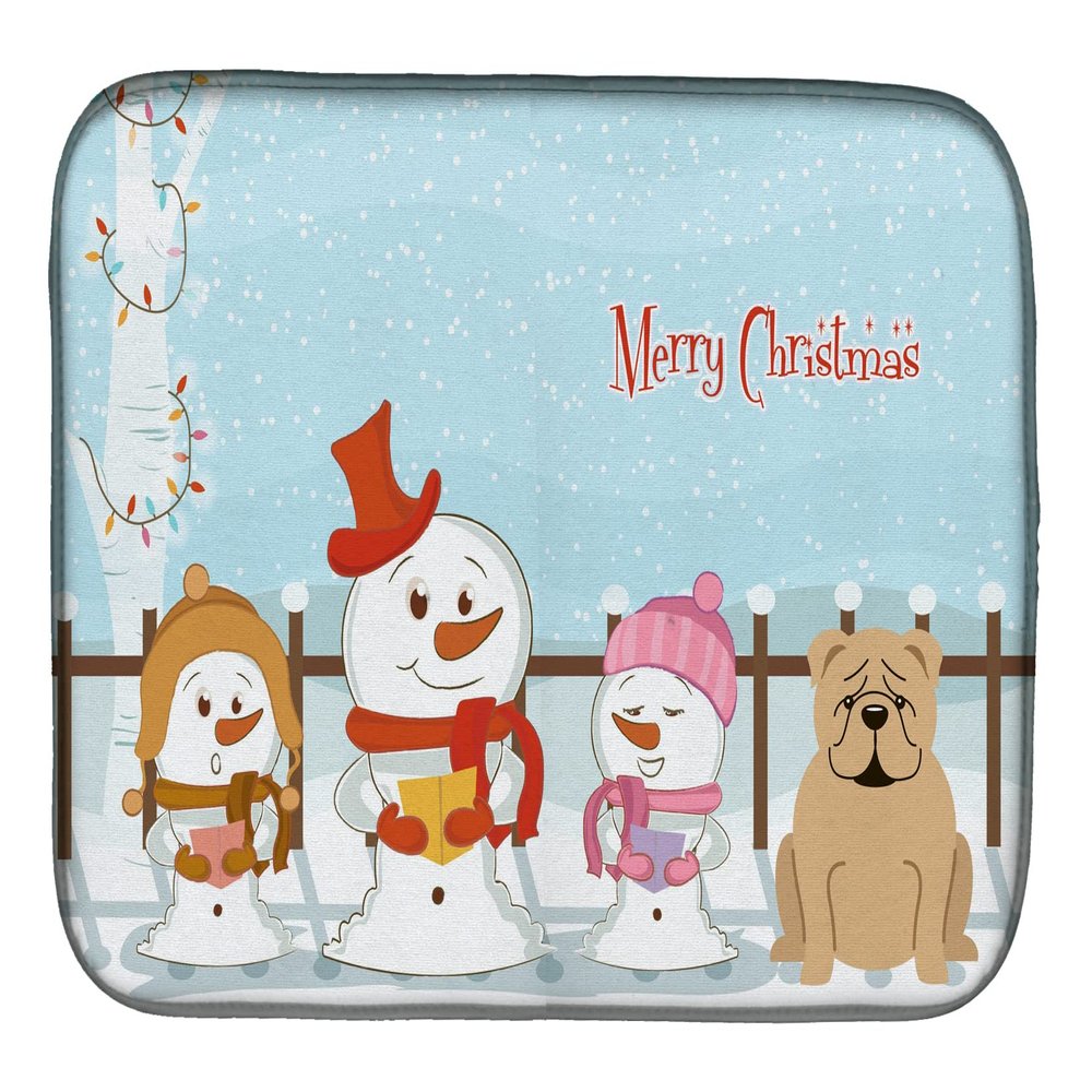 Caroline's Treasures BB2455DDM Merry Christmas Carolers English Bulldog Fawn Dish Drying Mat Absorbent Dish Drying Mat Pad for Kitchen Counter Dish Drainer Mat for Countertop, 14 x 21", Multicolor