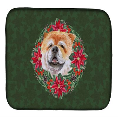 Caroline's Treasures CK1561DDM Cane Corso Poinsetta Wreath Dish Drying Mat Absorbent Dish Drying Mat Pad for Kitchen Counter Dish Drainer Mat for Countertop, 14 x 21", Multicolor