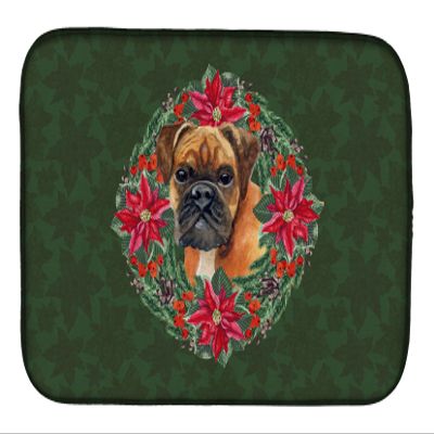 Caroline's Treasures CK1506DDM German Boxer Poinsetta Wreath Dish Drying Mat Absorbent Dish Drying Mat Pad for Kitchen Counter Dish Drainer Mat for Countertop, 14 x 21", Multicolor