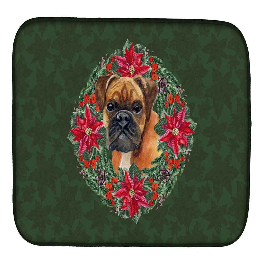 Caroline's Treasures CK1506DDM German Boxer Poinsetta Wreath Dish Drying Mat Absorbent Dish Drying Mat Pad for Kitchen Counter Dish Drainer Mat for Countertop, 14 x 21", Multicolor