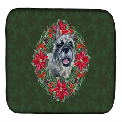 Caroline's Treasures CK1528DDM Schnauzer Poinsetta Wreath Dish Drying Mat Absorbent Dish Drying Mat Pad for Kitchen Counter Dish Drainer Mat for Countertop, 14 x 21", Multicolor