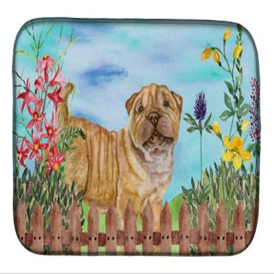 Caroline's Treasures CK1281DDM Shar Pei Puppy Spring Dish Drying Mat Absorbent Dish Drying Mat Pad for Kitchen Counter Dish Drainer Mat for Countertop, 14 x 21", Multicolor