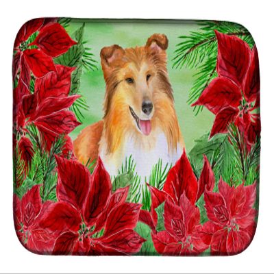 Caroline's Treasures CK1367DDM Sheltie Poinsettas Dish Drying Mat Absorbent Dish Drying Mat Pad for Kitchen Counter Dish Drainer Mat for Countertop, 14 x 21", Multicolor