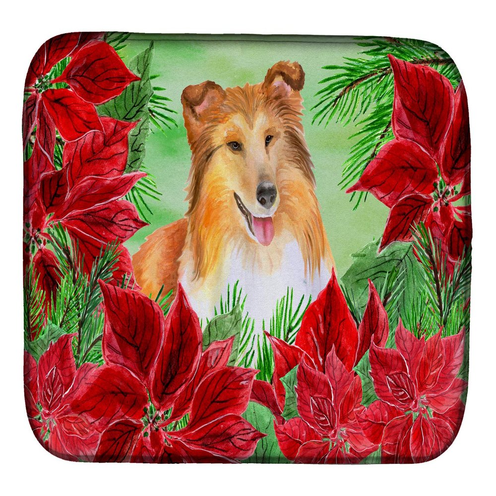 Caroline's Treasures CK1367DDM Sheltie Poinsettas Dish Drying Mat Absorbent Dish Drying Mat Pad for Kitchen Counter Dish Drainer Mat for Countertop, 14 x 21", Multicolor