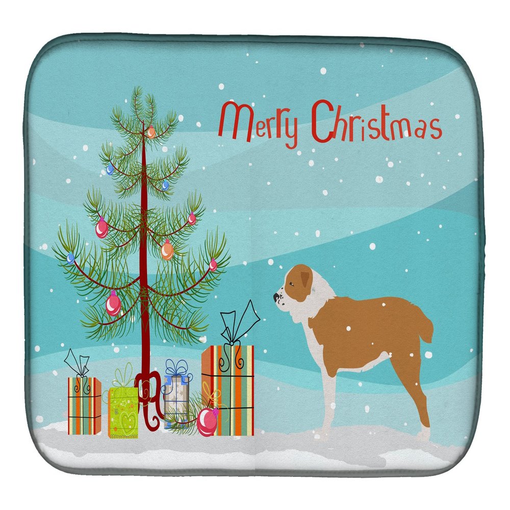 Caroline's Treasures BB2946DDM Central Asian Shepherd Dog Merry Christmas Tree Dish Drying Mat Absorbent Dish Drying Mat Pad for Kitchen Counter Dish Drainer Mat for Countertop, 14 x 21", Multicolor