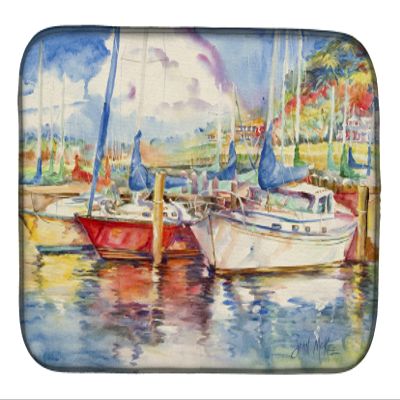 Caroline's Treasures JMK1034DDM Three Boats Sailboats Dish Drying Mat Absorbent Dish Drying Mat Pad for Kitchen Counter Dish Drainer Mat for Countertop, 14 x 21", Multicolor