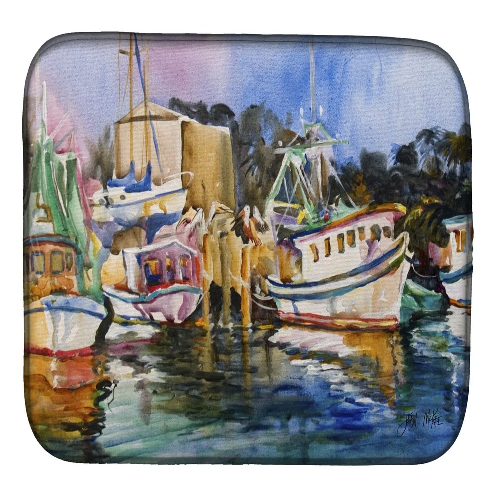 Caroline's Treasures JMK1079DDM Shrimp Boat Warehouse Dish Drying Mat Absorbent Dish Drying Mat Pad for Kitchen Counter Dish Drainer Mat for Countertop, 14 x 21", Multicolor