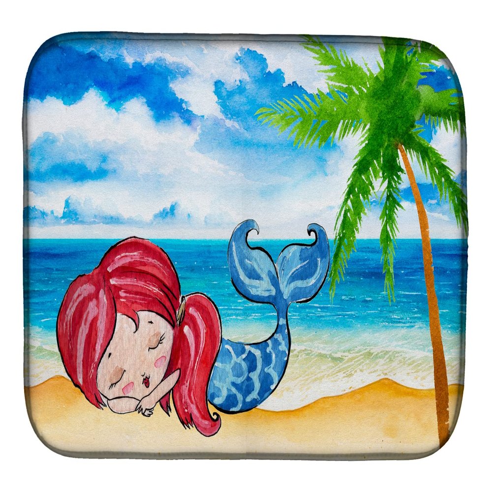 Caroline's Treasures BB8513DDM Mermaid on the Beach Dish Drying Mat Absorbent Dish Drying Mat Pad for Kitchen Counter Dish Drainer Mat for Countertop, 14 x 21", Multicolor