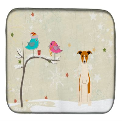 Caroline's Treasures BB2571DDM Christmas Presents between Friends Whippet Dish Drying Mat Absorbent Dish Drying Mat Pad for Kitchen Counter Dish Drainer Mat for Countertop, 14 x 21", Multicolor