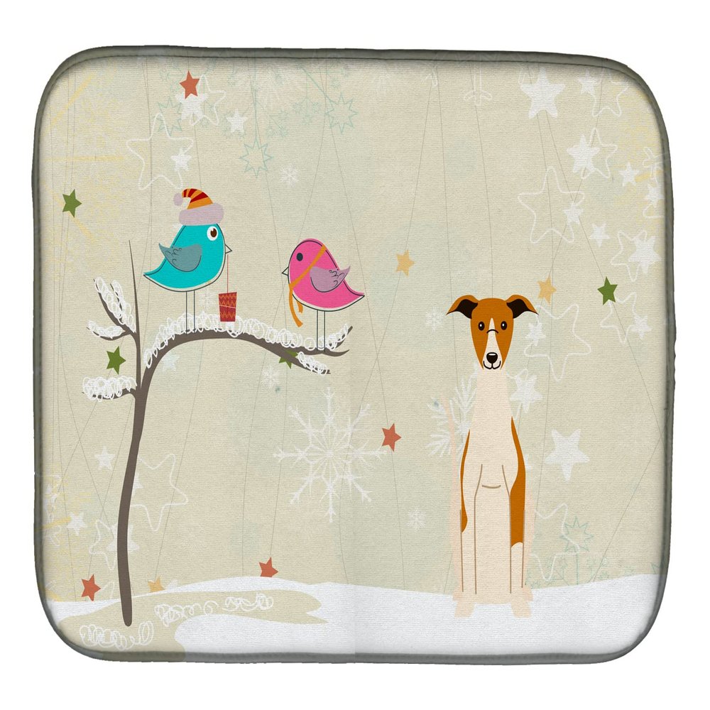 Caroline's Treasures BB2571DDM Christmas Presents between Friends Whippet Dish Drying Mat Absorbent Dish Drying Mat Pad for Kitchen Counter Dish Drainer Mat for Countertop, 14 x 21", Multicolor