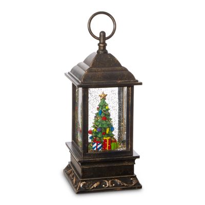 RAZ Imports 9.5" CHRISTMAS TREE LIGHTED WATER LANTERN,Bronze,4" x 9.5"