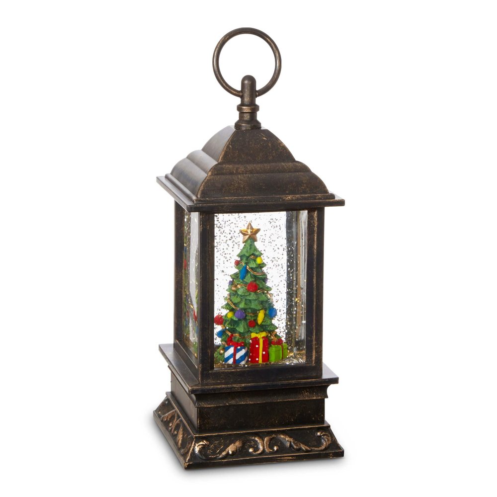 RAZ Imports 9.5" CHRISTMAS TREE LIGHTED WATER LANTERN,Bronze,4" x 9.5"