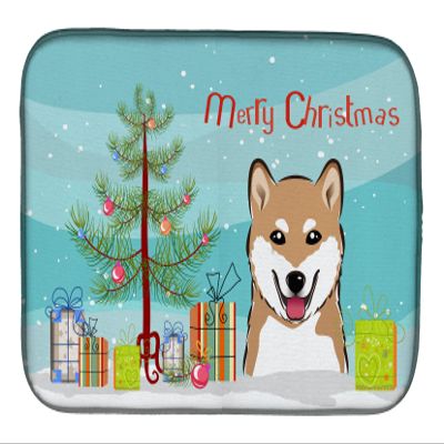 Caroline's Treasures BB1597DDM Christmas Tree and Shiba Inu Dish Drying Mat Absorbent Dish Drying Mat Pad for Kitchen Counter Dish Drainer Mat for Countertop, 14 x 21", Multicolor