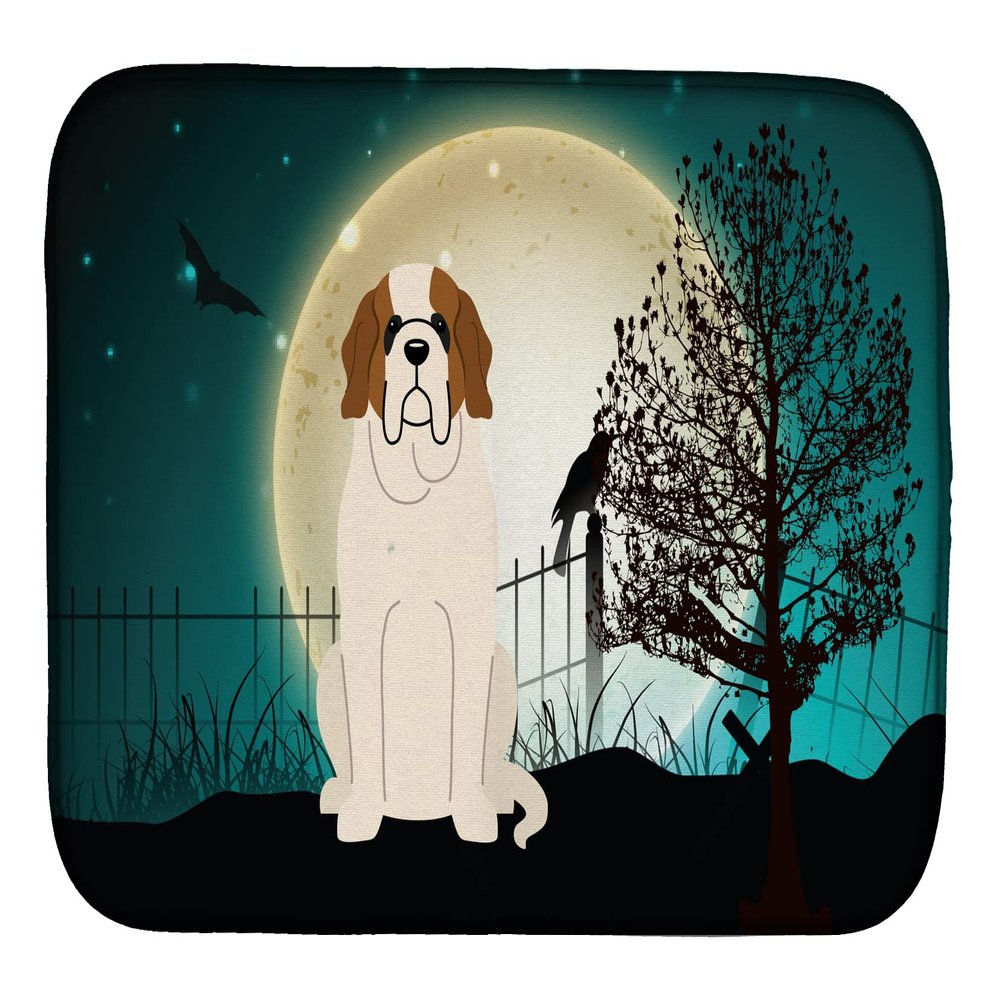 Caroline's Treasures BB2225DDM Halloween Scary Saint Bernard Dish Drying Mat Absorbent Dish Drying Mat Pad for Kitchen Counter Dish Drainer Mat for Countertop, 14 x 21", Multicolor