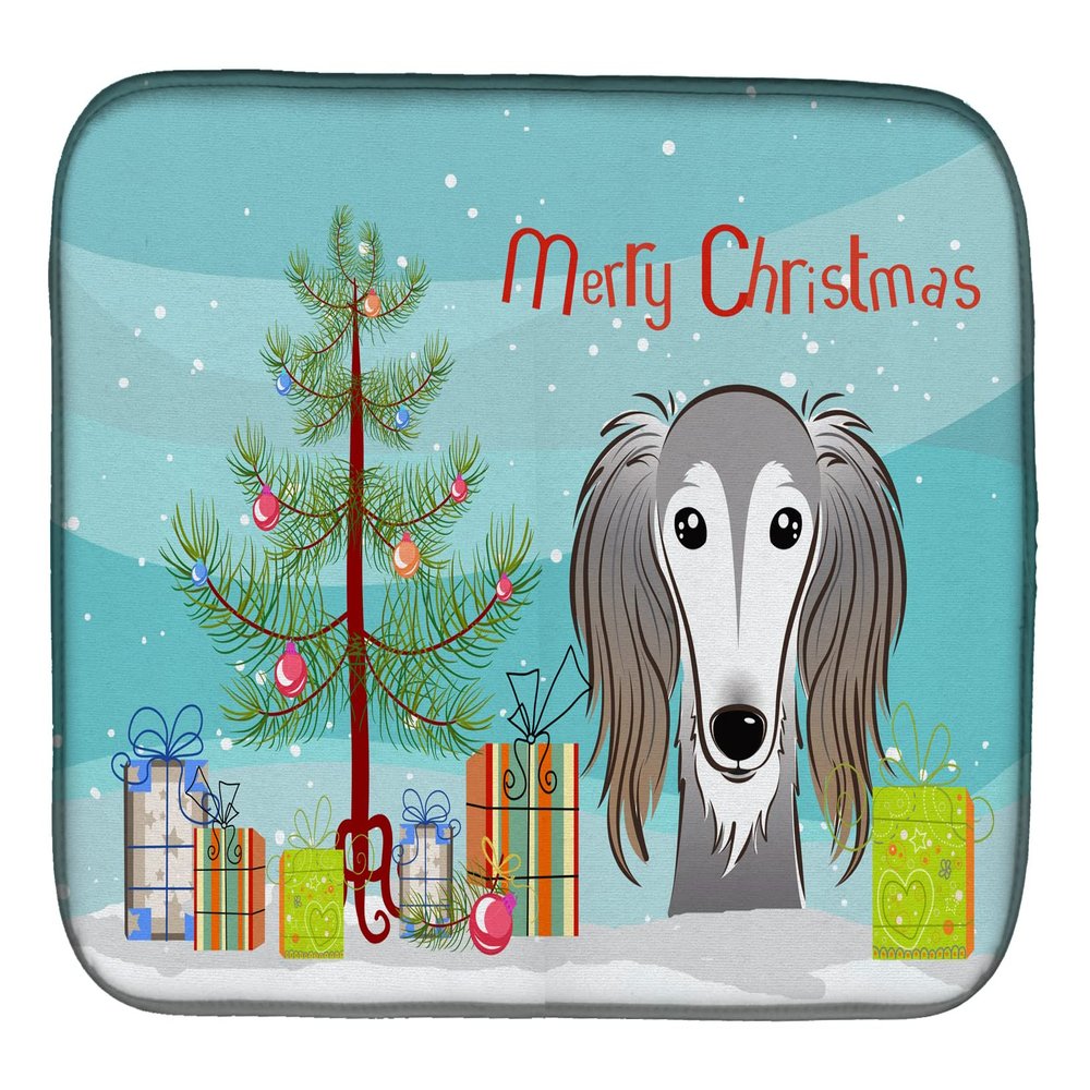 Caroline's Treasures BB1601DDM Christmas Tree and Saluki Dish Drying Mat Absorbent Dish Drying Mat Pad for Kitchen Counter Dish Drainer Mat for Countertop, 14 x 21", Multicolor