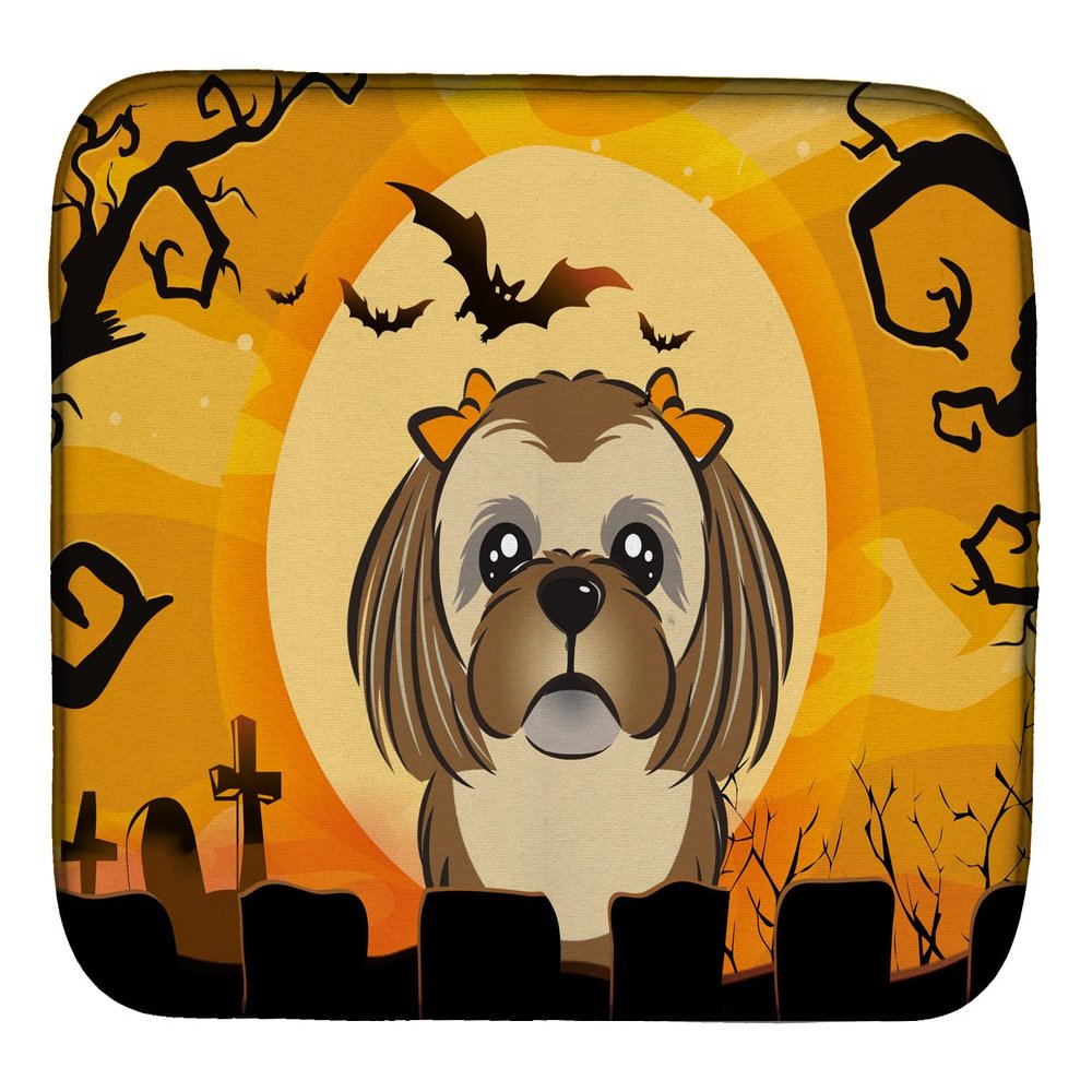 Caroline's Treasures BB1807DDM Halloween Chocolate Brown Shih Tzu Dish Drying Mat Absorbent Dish Drying Mat Pad for Kitchen Counter Dish Drainer Mat for Countertop, 14 x 21", Multicolor