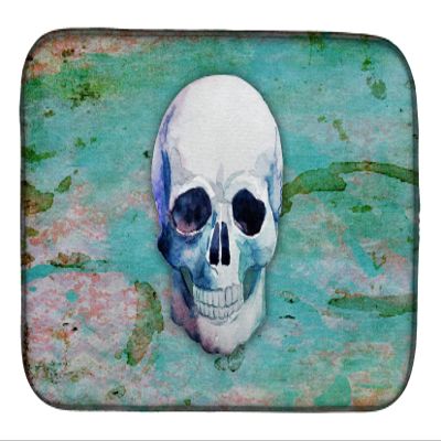 Caroline's Treasures BB5123DDM Day of the Dead Teal Skull Dish Drying Mat Absorbent Dish Drying Mat Pad for Kitchen Counter Dish Drainer Mat for Countertop, 14 x 21", Multicolor