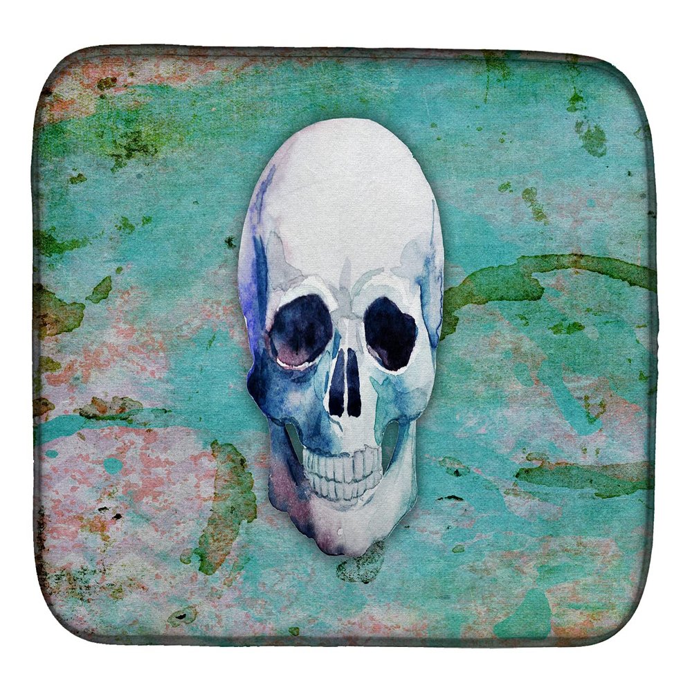 Caroline's Treasures BB5123DDM Day of the Dead Teal Skull Dish Drying Mat Absorbent Dish Drying Mat Pad for Kitchen Counter Dish Drainer Mat for Countertop, 14 x 21", Multicolor