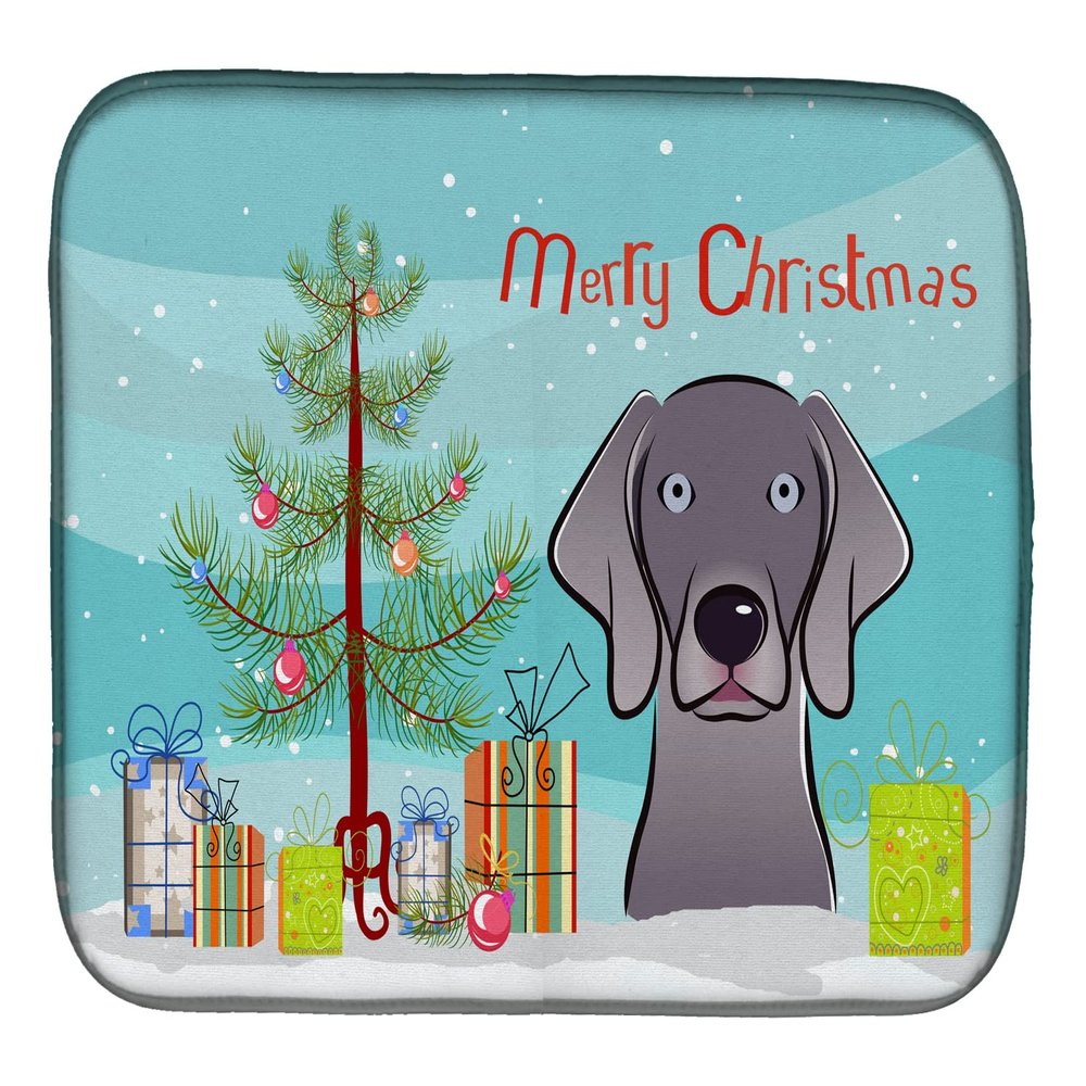 Caroline's Treasures BB1603DDM Christmas Tree and Weimaraner Dish Drying Mat Absorbent Dish Drying Mat Pad for Kitchen Counter Dish Drainer Mat for Countertop, 14 x 21", Multicolor