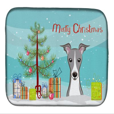 Caroline's Treasures BB1608DDM Christmas Tree and Italian Greyhound Dish Drying Mat Absorbent Dish Drying Mat Pad for Kitchen Counter Dish Drainer Mat for Countertop, 14 x 21", Multicolor