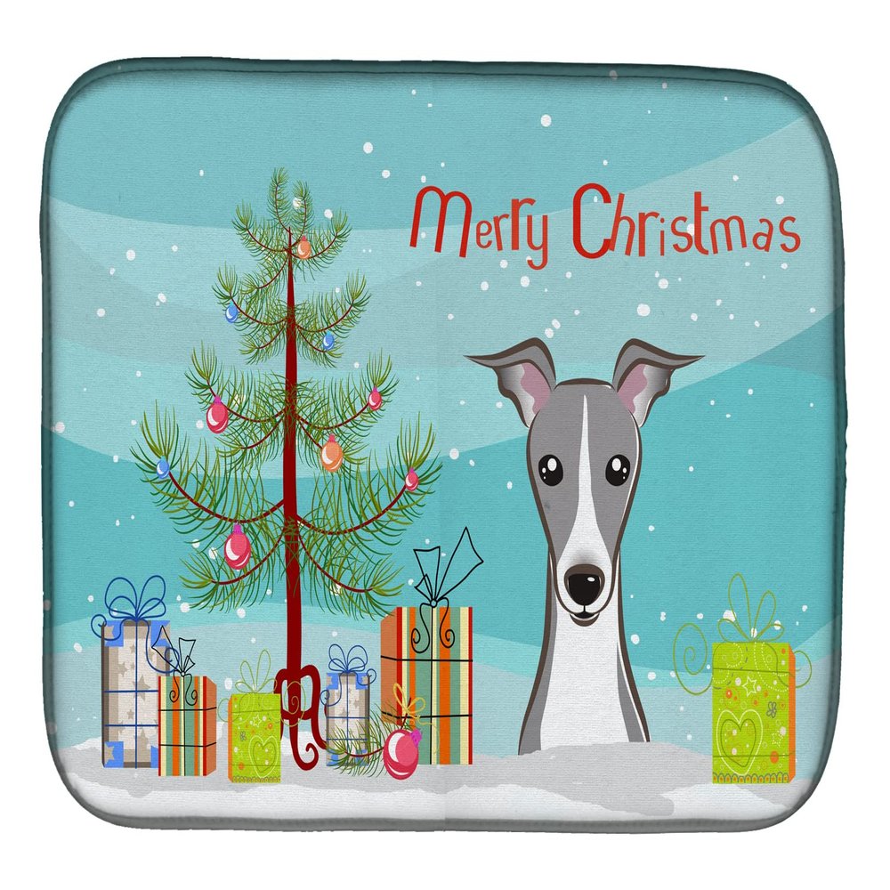 Caroline's Treasures BB1608DDM Christmas Tree and Italian Greyhound Dish Drying Mat Absorbent Dish Drying Mat Pad for Kitchen Counter Dish Drainer Mat for Countertop, 14 x 21", Multicolor