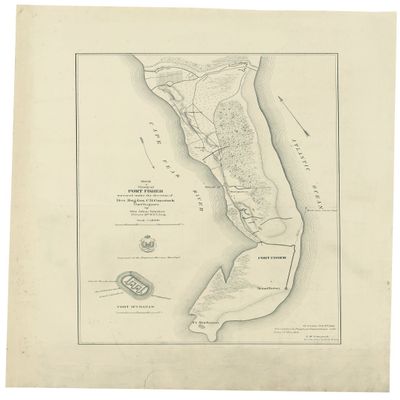 18" x 24" 1865 Map Sketch of Vicinity of Fort Fisher Region