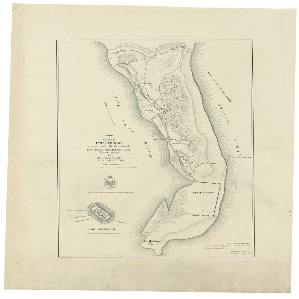 18" x 24" 1865 Map Sketch of Vicinity of Fort Fisher Region