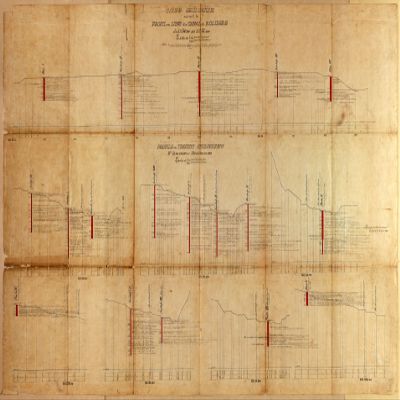 18" x 24" 1890 Map of Panama Canal Length Profile of The Lane Canal