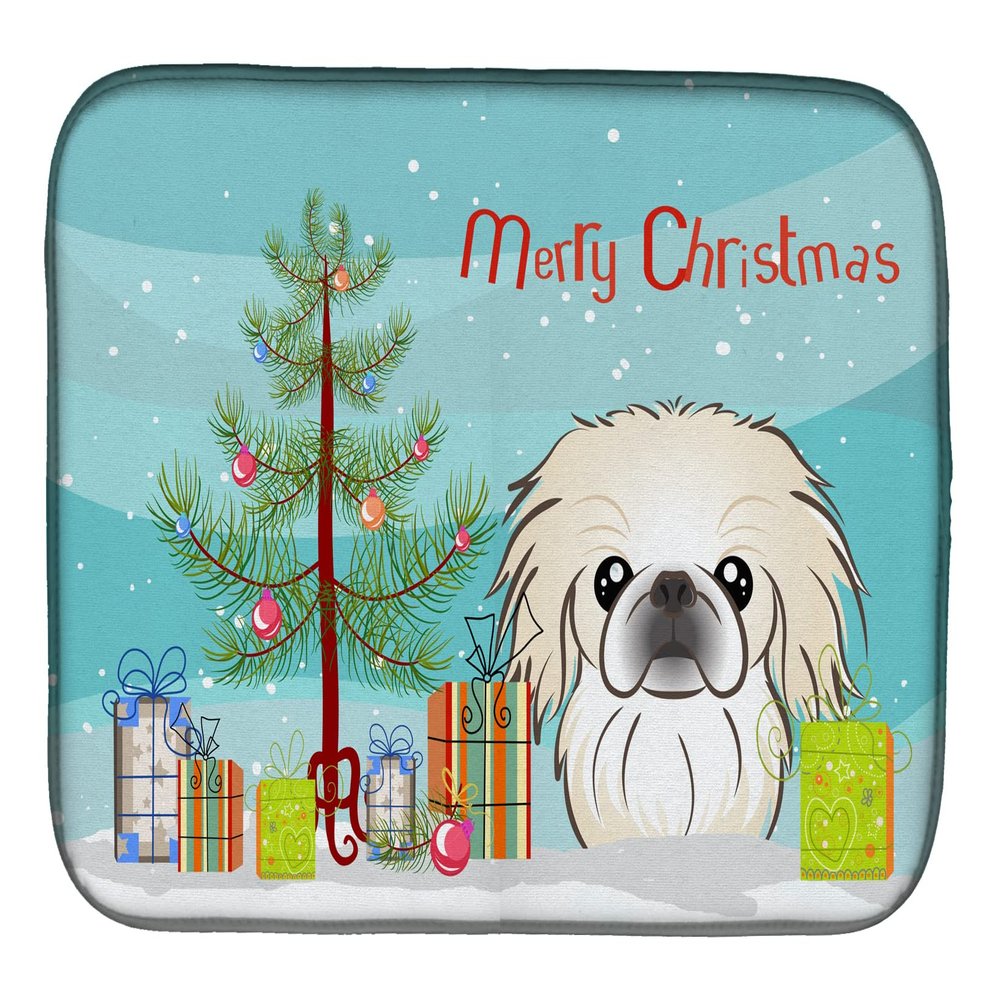 Caroline's Treasures BB1593DDM Christmas Tree and Pekingese Dish Drying Mat Absorbent Dish Drying Mat Pad for Kitchen Counter Dish Drainer Mat for Countertop, 14 x 21", Multicolor