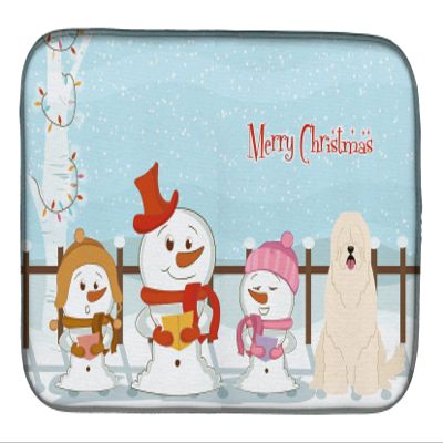 Caroline's Treasures BB2355DDM Merry Christmas Carolers South Russian Sheepdog Dish Drying Mat Absorbent Dish Drying Mat Pad for Kitchen Counter Dish Drainer Mat for Countertop, 14 x 21", Multicolor