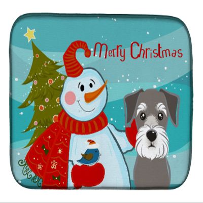 Caroline's Treasures BB1826DDM Snowman with Schnauzer Dish Drying Mat Absorbent Dish Drying Mat Pad for Kitchen Counter Dish Drainer Mat for Countertop, 14 x 21", Multicolor