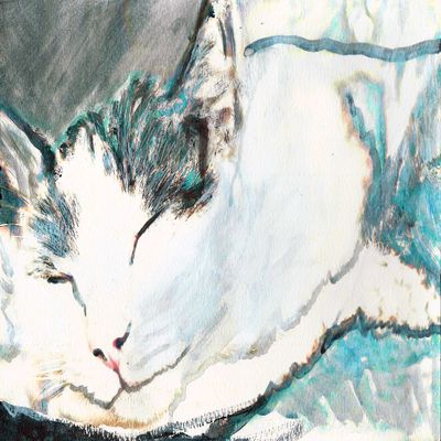 Cat, Colorful Feline Painting Wall, Cute Cat Gift, Mom, Kitten Home Decor, Modern Art Gift, Lover hand signed by Oscar Jetson