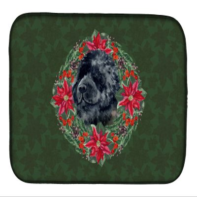 Caroline's Treasures CK1537DDM Newfoundland Poinsetta Wreath Dish Drying Mat Absorbent Dish Drying Mat Pad for Kitchen Counter Dish Drainer Mat for Countertop, 14 x 21", Multicolor
