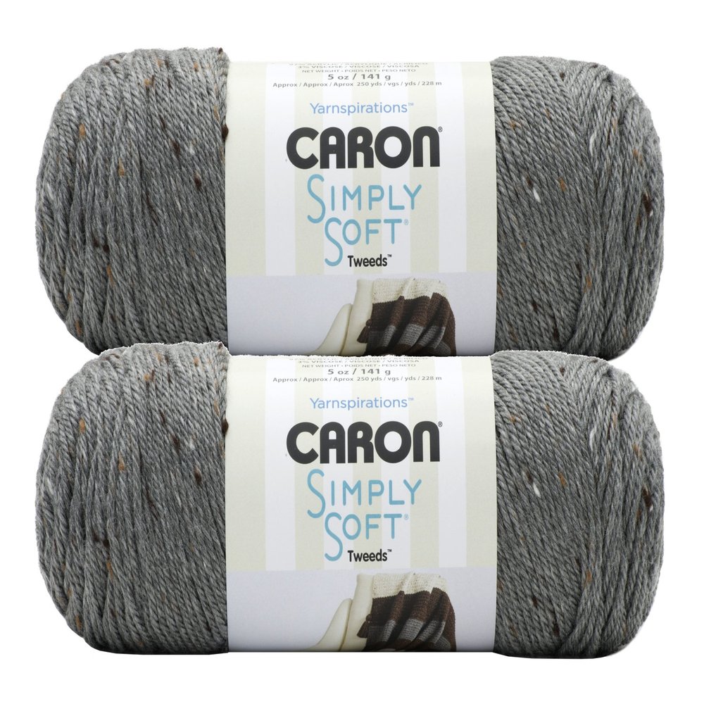 Caron Simply Soft Bulk Buy Tweeds Acrylic Blend Yarn (2-Pack) ~ 5 oz. Skeins (Gray Heather)2