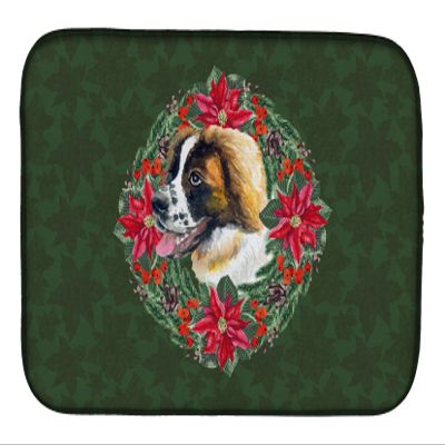 Caroline's Treasures CK1545DDM Saint Bernard Poinsetta Wreath Dish Drying Mat Absorbent Dish Drying Mat Pad for Kitchen Counter Dish Drainer Mat for Countertop, 14 x 21", Multicolor