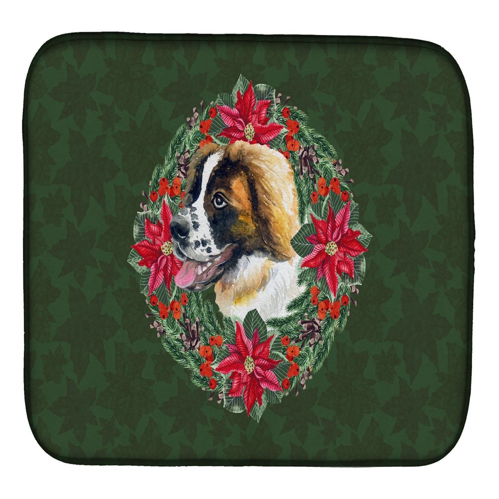 Caroline's Treasures CK1545DDM Saint Bernard Poinsetta Wreath Dish Drying Mat Absorbent Dish Drying Mat Pad for Kitchen Counter Dish Drainer Mat for Countertop, 14 x 21", Multicolor