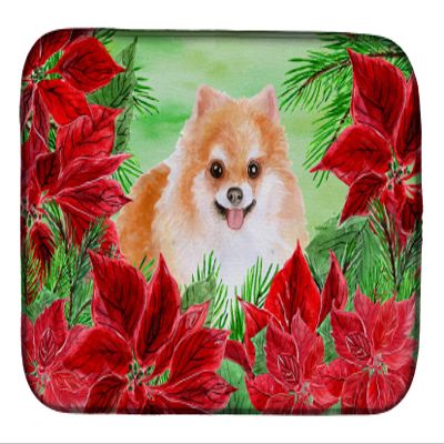 Caroline's Treasures CK1363DDM Pomeranian #2 Poinsettas Dish Drying Mat Absorbent Dish Drying Mat Pad for Kitchen Counter Dish Drainer Mat for Countertop, 14 x 21", Multicolor