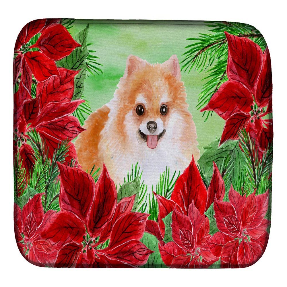 Caroline's Treasures CK1363DDM Pomeranian #2 Poinsettas Dish Drying Mat Absorbent Dish Drying Mat Pad for Kitchen Counter Dish Drainer Mat for Countertop, 14 x 21", Multicolor