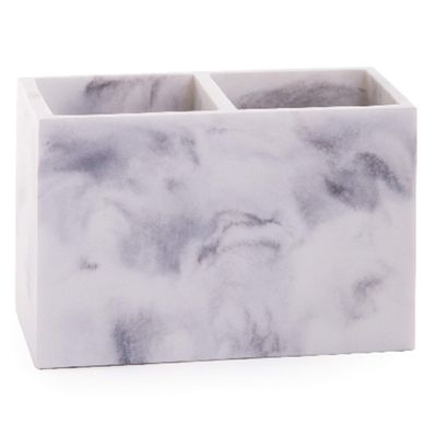 BINO | Multi-Purpose 2 Compartment Organizer - Elegant Makeup Brush & Toothbrush Holder for Bathroom and Vanity | Marble Stylish Accessories for Organization