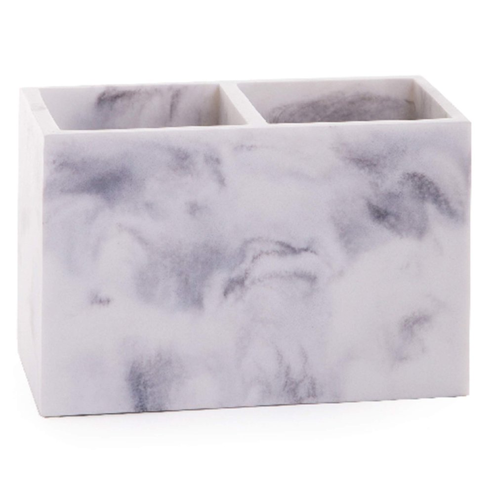 BINO | Multi-Purpose 2 Compartment Organizer - Elegant Makeup Brush & Toothbrush Holder for Bathroom and Vanity | Marble Stylish Accessories for Organization