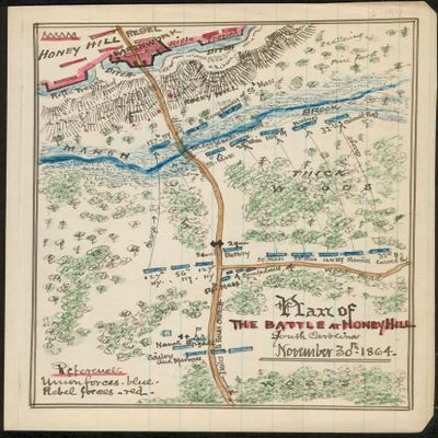 18" x 24" 1864 Map of The Plan of The Battle of Honey Hill South Carolina