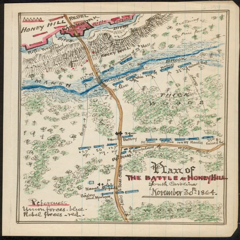 18" x 24" 1864 Map of The Plan of The Battle of Honey Hill South Carolina