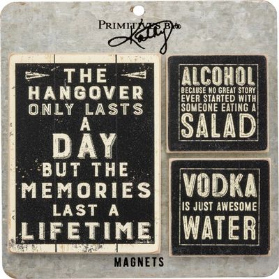 Primitives by Kathy Memo Holder Set-Hangover, 3" x 4", 2" x 2", Card: 5.50" x 5.50", Black/White
