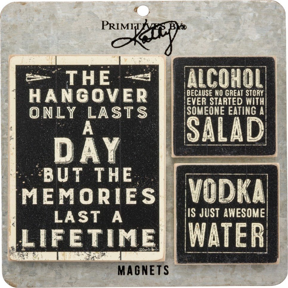 Primitives by Kathy Memo Holder Set-Hangover, 3" x 4", 2" x 2", Card: 5.50" x 5.50", Black/White